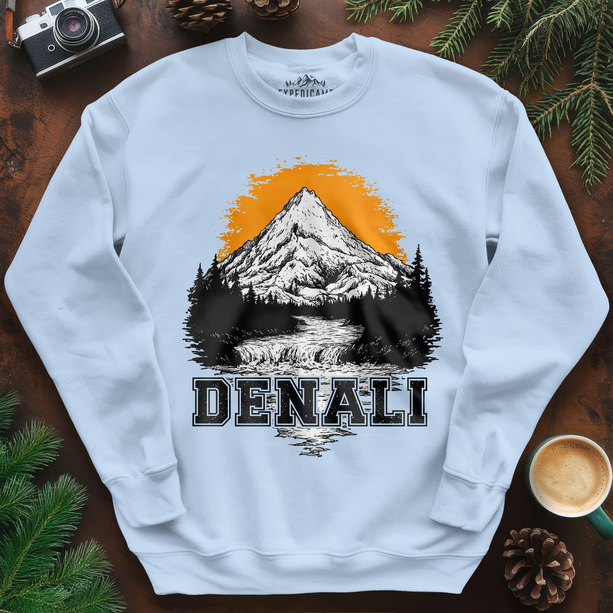 Denali National Park Sweatshirt – Light Blue – Outdoor apparel for travel, hiking, camping, and nature lovers – ExpediCamp