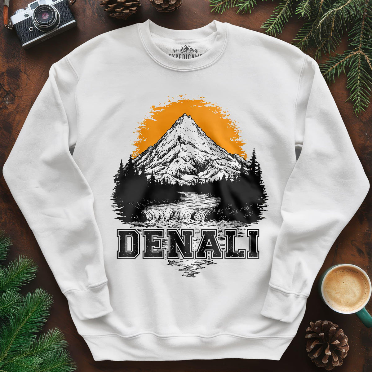 Denali National Park Sweatshirt – White – Outdoor apparel for travel, hiking, camping, and nature lovers – ExpediCamp