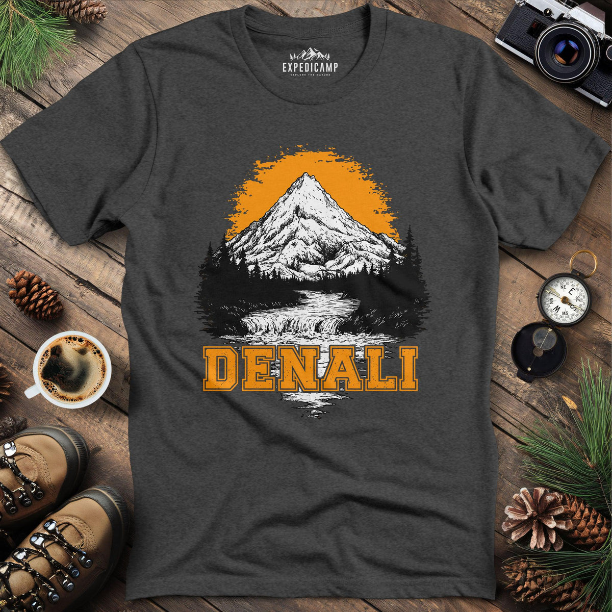 Denali National Park Alaska T-Shirt – Dark Heather – Outdoor apparel for travel, hiking, camping, and nature lovers – ExpediCamp