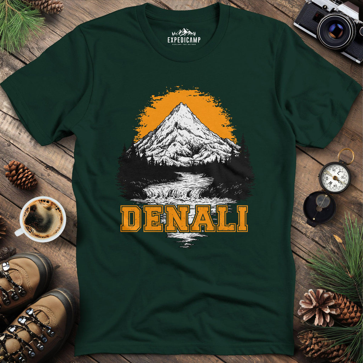 Denali National Park Alaska T-Shirt – Forest Green – Outdoor apparel for travel, hiking, camping, and nature lovers – ExpediCamp
