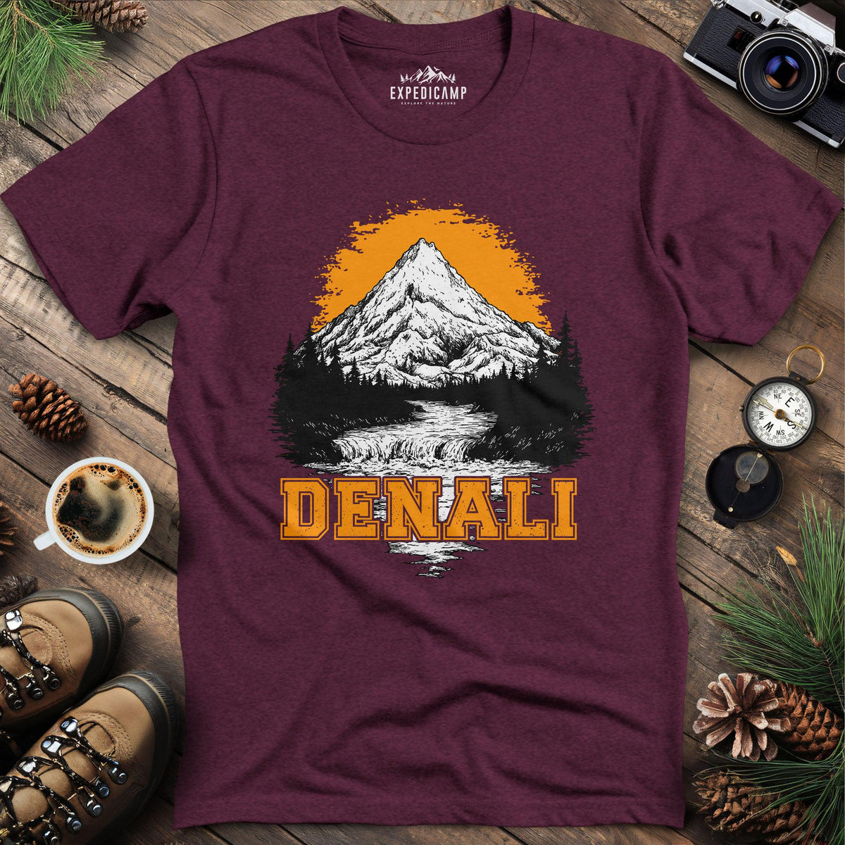 Denali National Park Alaska T-Shirt – Heather Maroon – Outdoor apparel for travel, hiking, camping, and nature lovers – ExpediCamp