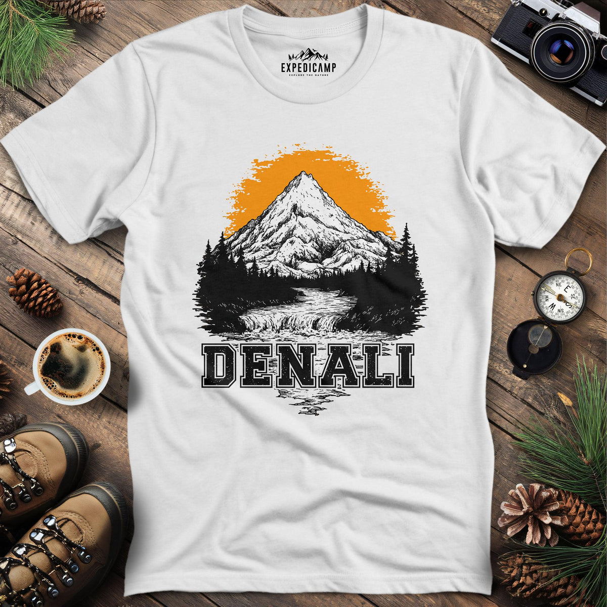 Denali National Park Alaska T-Shirt – White – Outdoor apparel for travel, hiking, camping, and nature lovers – ExpediCamp