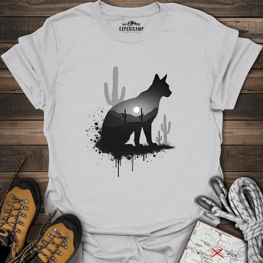 Desert Bobcat Sunset T-Shirt – Ice Grey – Outdoor apparel for travel, hiking, camping, and nature lovers – ExpediCamp