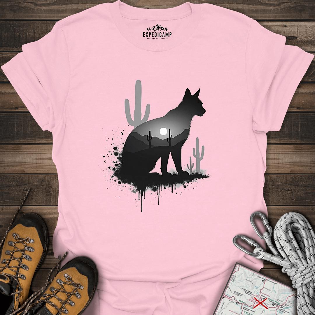 Desert Bobcat Sunset T-Shirt – Light Pink – Outdoor apparel for travel, hiking, camping, and nature lovers – ExpediCamp