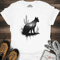 Desert Bobcat Sunset T-Shirt – White – Outdoor apparel for travel, hiking, camping, and nature lovers – ExpediCamp