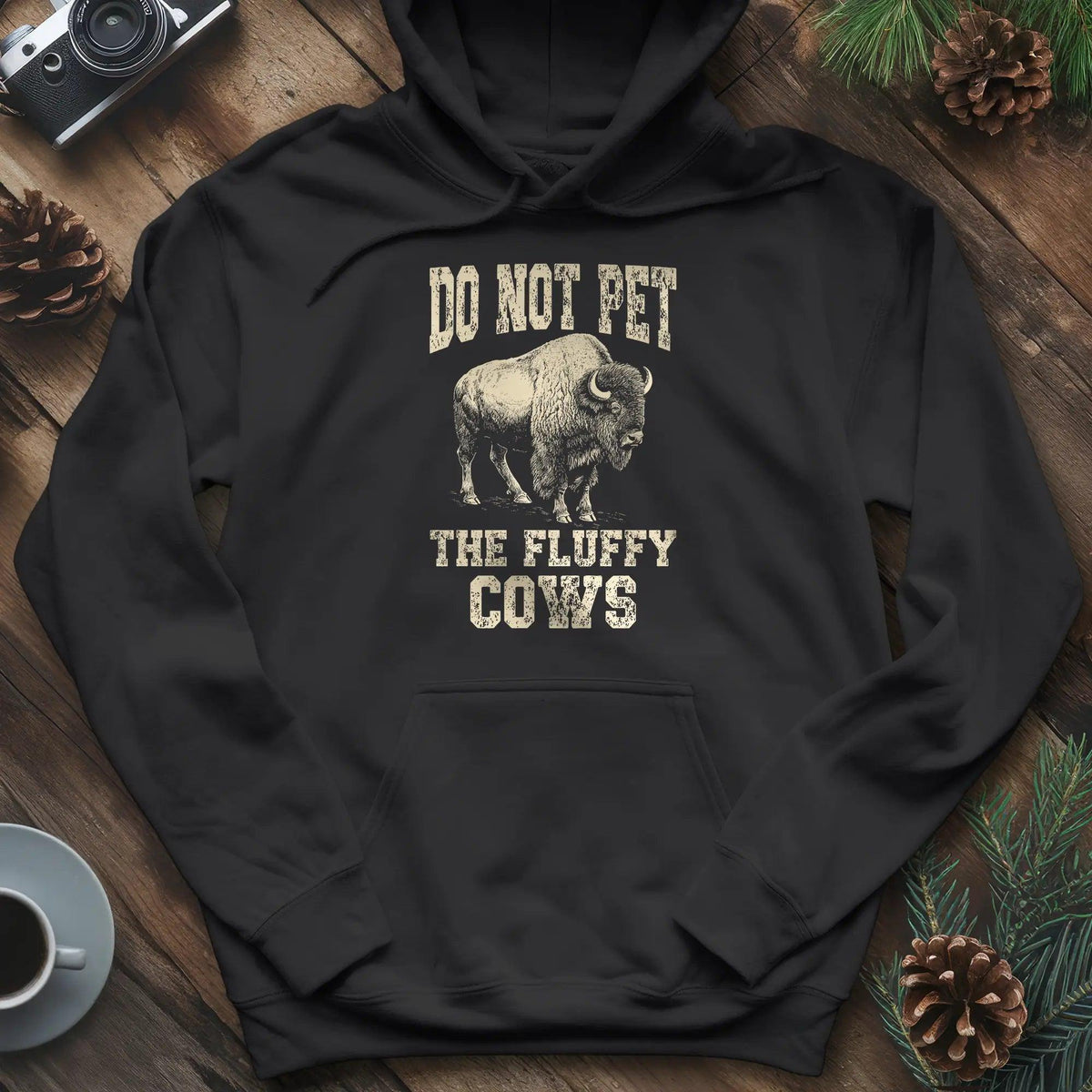 Do Not Pet The Fluffy Cows Hoodie – Black – Outdoor apparel for travel, hiking, camping, and nature lovers – ExpediCamp