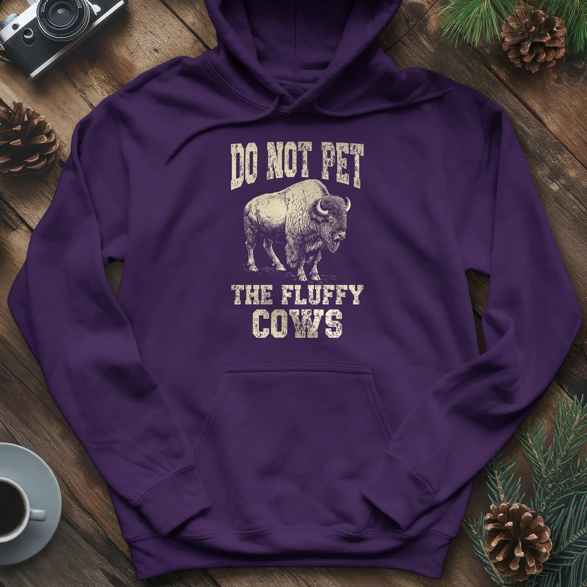 Do Not Pet The Fluffy Cows Hoodie – Purple – Outdoor apparel for travel, hiking, camping, and nature lovers – ExpediCamp