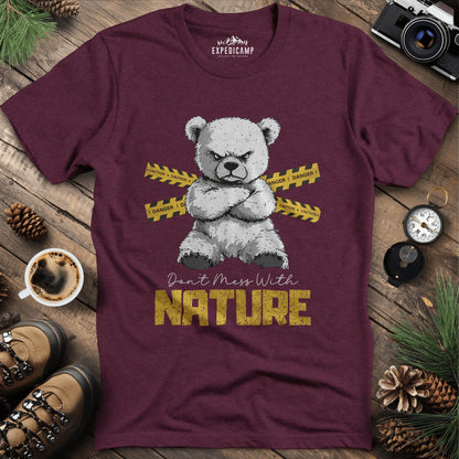 Don’t Mess With Nature (Caution) T-Shirt – Heather Maroon – Outdoor apparel for travel, hiking, camping, and nature lovers – ExpediCamp