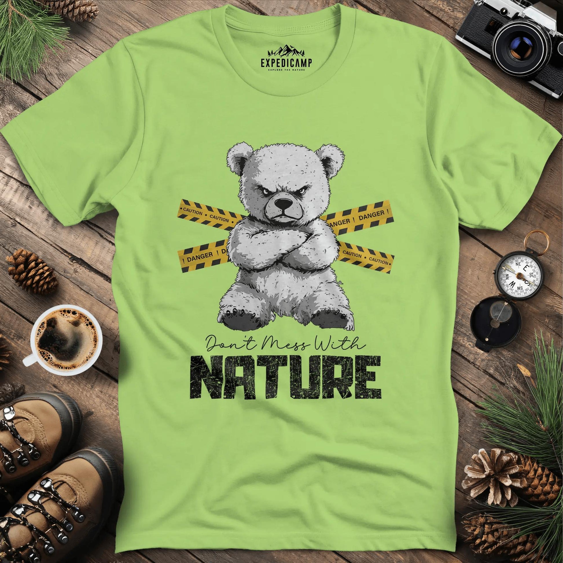 Don’t Mess With Nature (Caution) T-Shirt – Kiwi – Outdoor apparel for travel, hiking, camping, and nature lovers – ExpediCamp