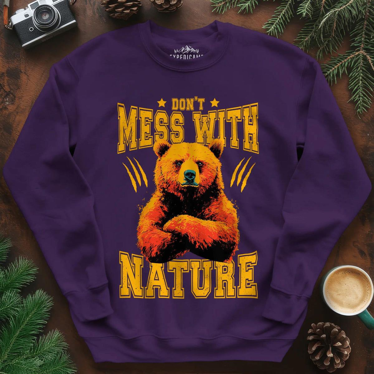 Don't Mess With Nature Sweatshirt – Purple – Outdoor apparel for travel, hiking, camping, and nature lovers – ExpediCamp