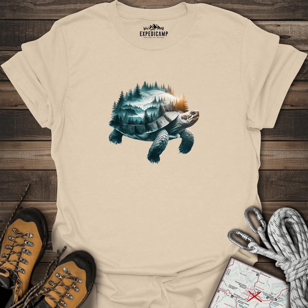 Double Exposure Turtle T-Shirt – Sand – Outdoor apparel for travel, hiking, camping, and nature lovers – ExpediCamp