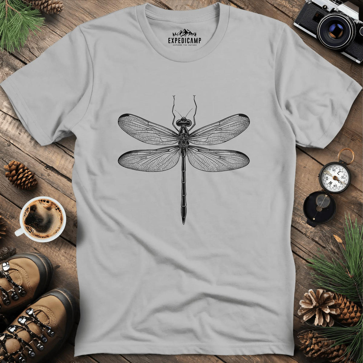 Dragonfly T-Shirt – Ice Grey – Outdoor apparel for travel, hiking, camping, and nature lovers – ExpediCamp