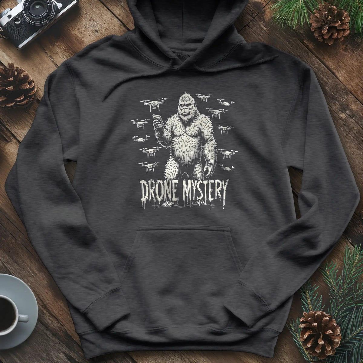 Drone Mystery New Jersey Bigfoot USA Hoodie – Dark Heather – Outdoor apparel for travel, hiking, camping, and nature lovers – ExpediCamp