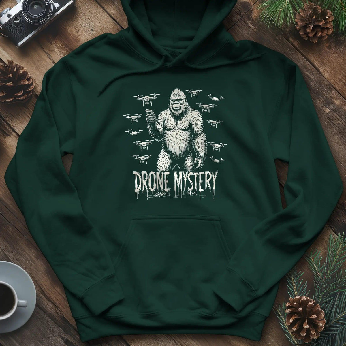 Drone Mystery New Jersey Bigfoot USA Hoodie – Forest Green – Outdoor apparel for travel, hiking, camping, and nature lovers – ExpediCamp