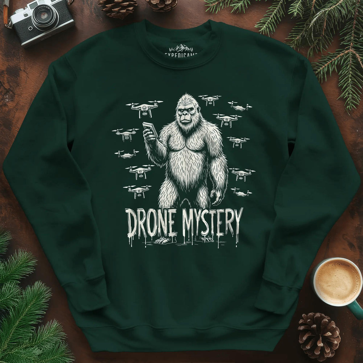Drone Mystery New Jersey Bigfoot USA Sweatshirt – Forest Green – Outdoor apparel for travel, hiking, camping, and nature lovers – ExpediCamp