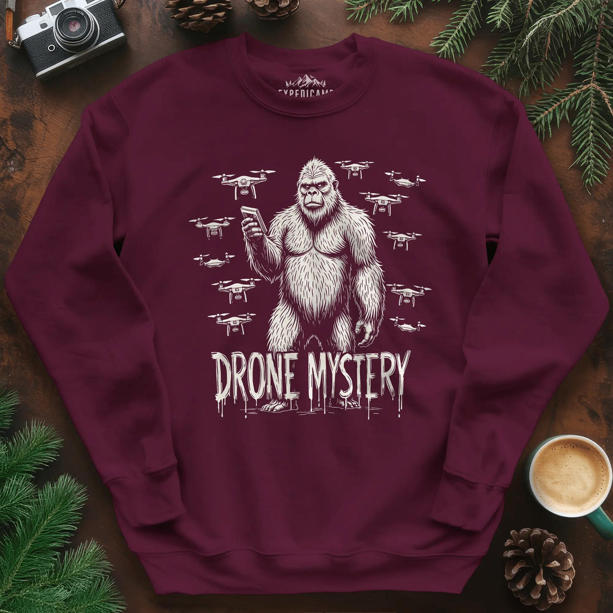 Drone Mystery New Jersey Bigfoot USA Sweatshirt – Maroon – Outdoor apparel for travel, hiking, camping, and nature lovers – ExpediCamp