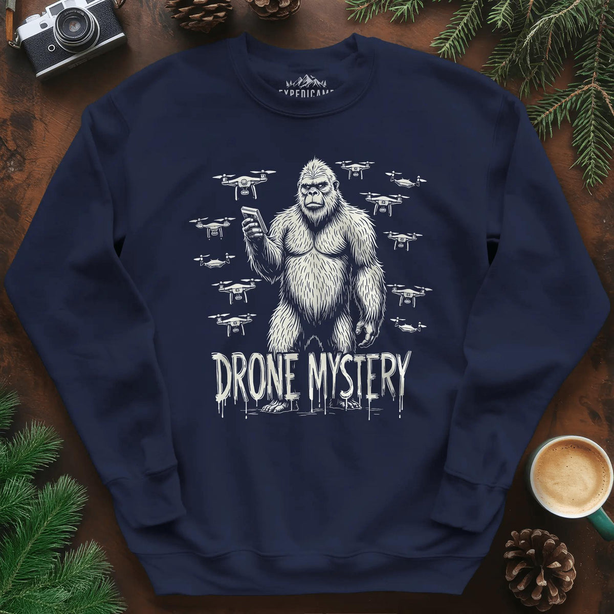 Drone Mystery New Jersey Bigfoot USA Sweatshirt – Navy – Outdoor apparel for travel, hiking, camping, and nature lovers – ExpediCamp