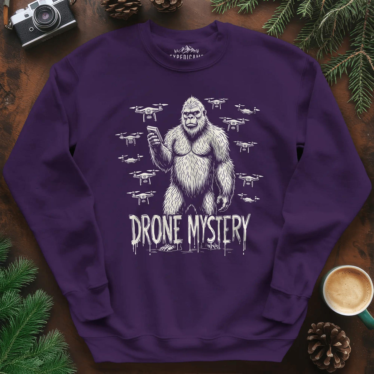 Drone Mystery New Jersey Bigfoot USA Sweatshirt – Purple – Outdoor apparel for travel, hiking, camping, and nature lovers – ExpediCamp
