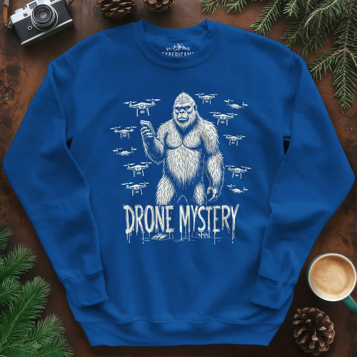 Drone Mystery New Jersey Bigfoot USA Sweatshirt – Royal – Outdoor apparel for travel, hiking, camping, and nature lovers – ExpediCamp