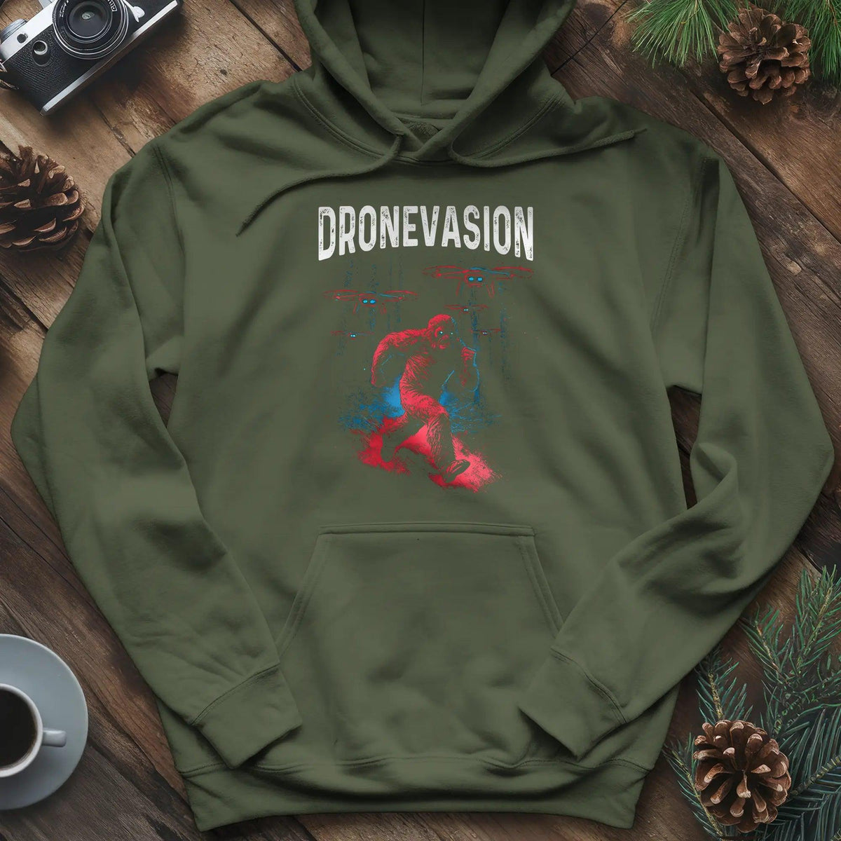 Dronevasion Hoodie – Military Green – Outdoor apparel for travel, hiking, camping, and nature lovers – ExpediCamp