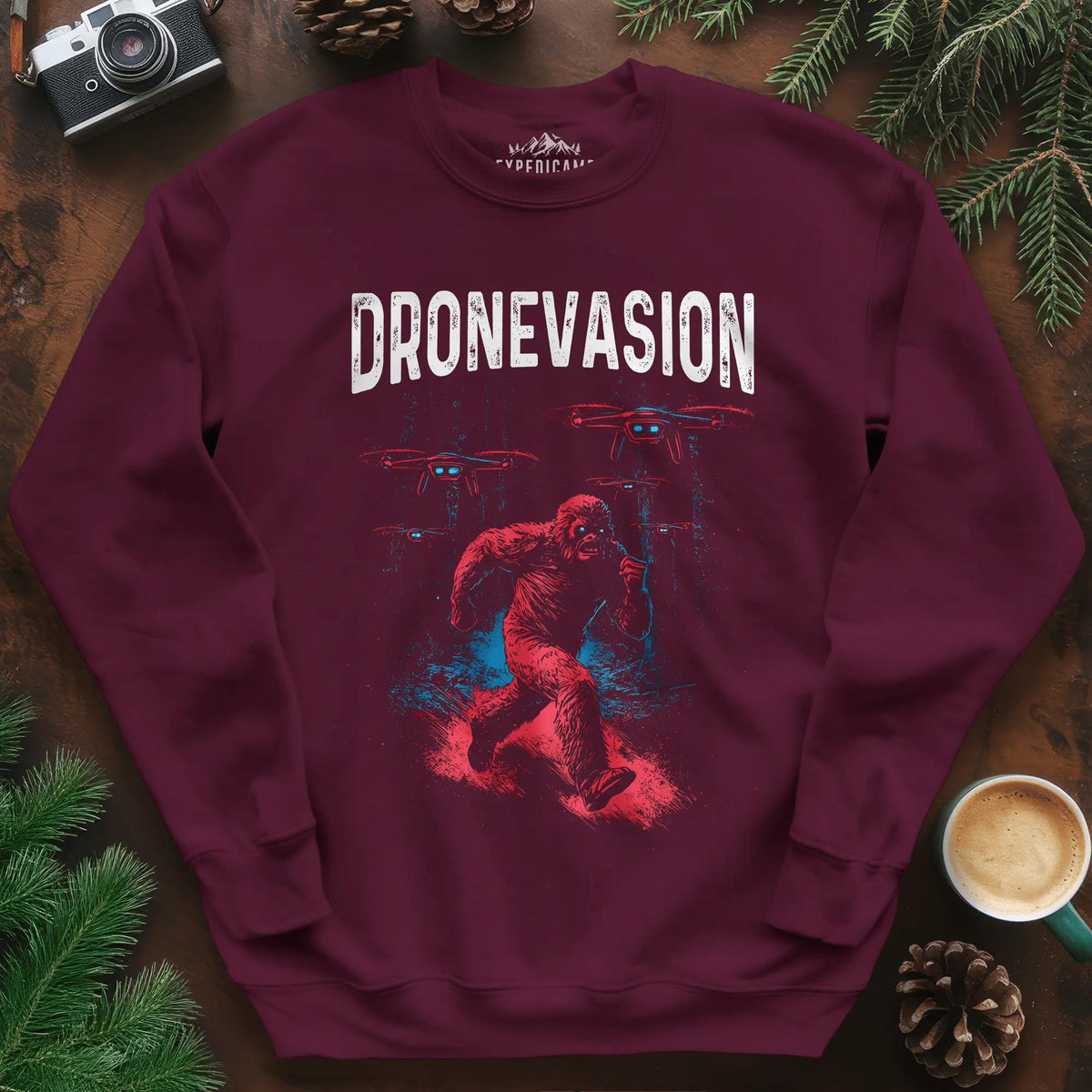 Dronevasion Sweatshirt – Maroon – Outdoor apparel for travel, hiking, camping, and nature lovers – ExpediCamp