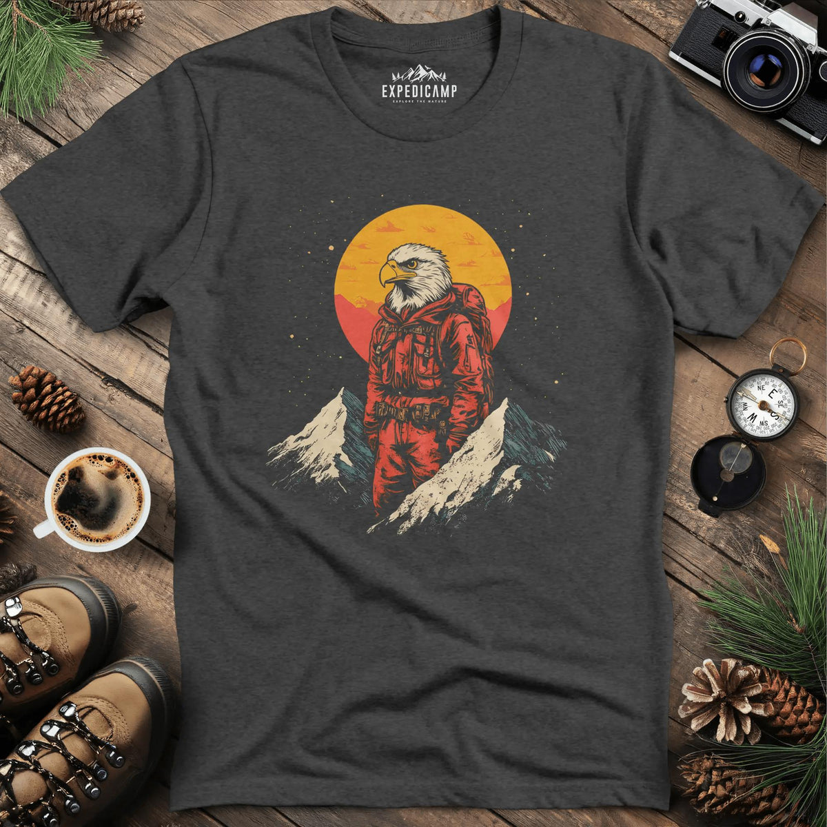 Eagle Hiker T-Shirt – Soar Through the Trails – Dark Heather – Outdoor apparel for travel, hiking, camping, and nature lovers – ExpediCamp