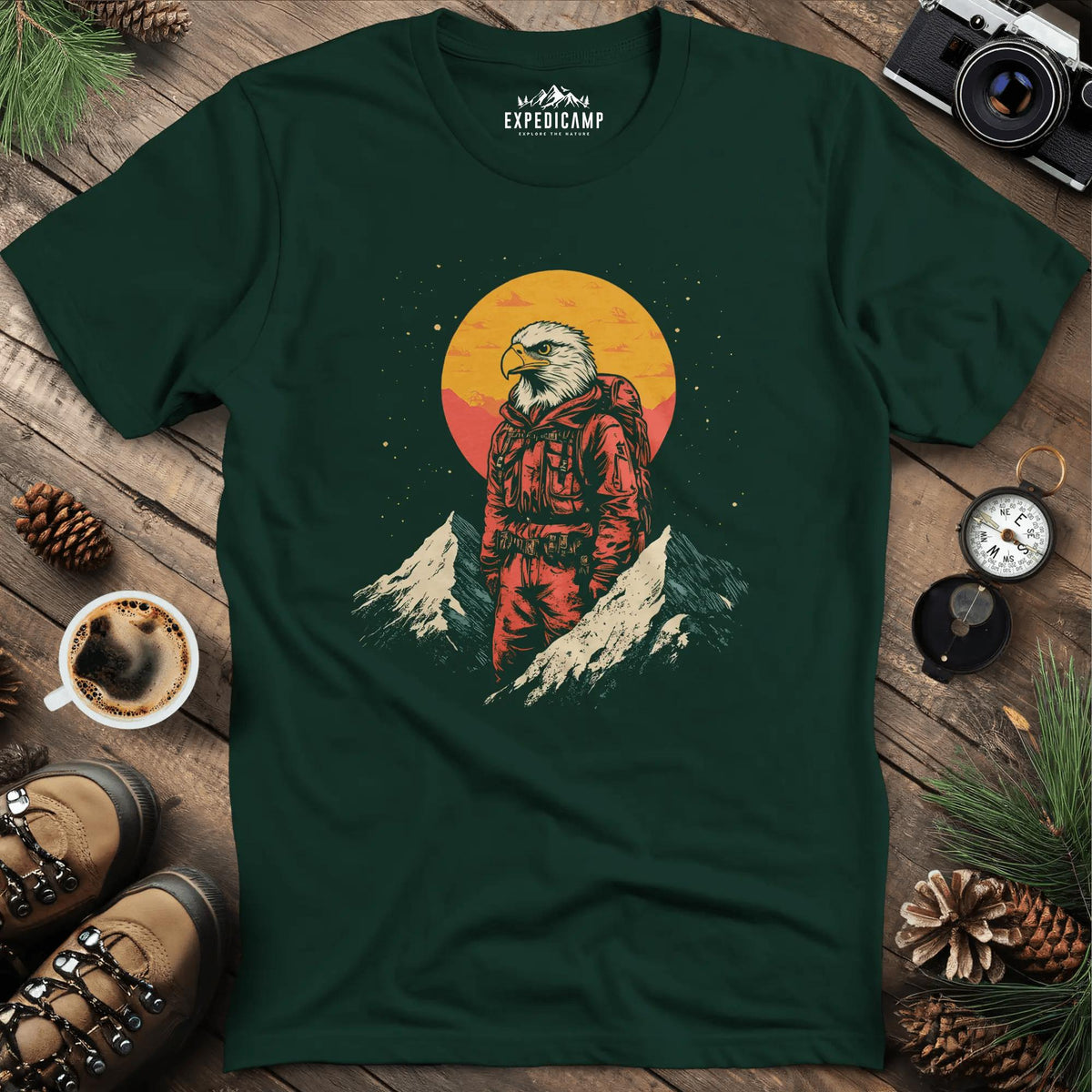 Eagle Hiker T-Shirt – Soar Through the Trails – Forest Green – Outdoor apparel for travel, hiking, camping, and nature lovers – ExpediCamp