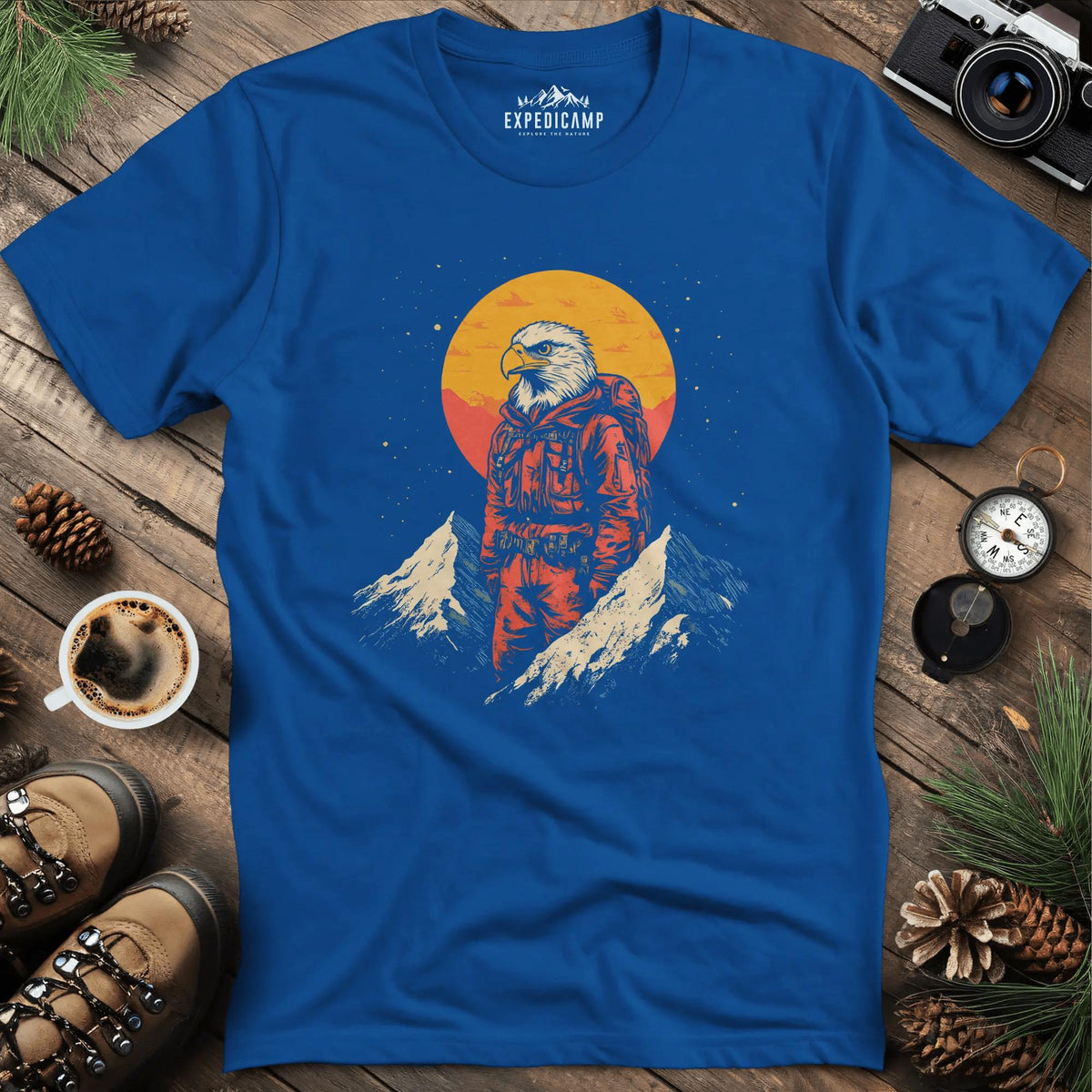 Eagle Hiker T-Shirt – Soar Through the Trails – Royal – Outdoor apparel for travel, hiking, camping, and nature lovers – ExpediCamp