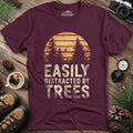 Easily Distracted by Trees T-Shirt – Heather Maroon – Outdoor apparel for travel, hiking, camping, and nature lovers – ExpediCamp