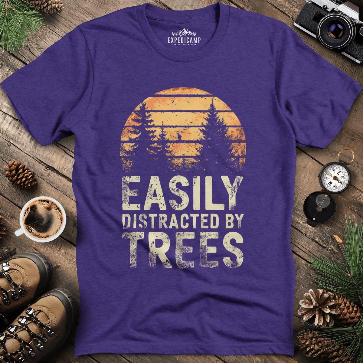 Easily Distracted by Trees T-Shirt – Heather Purple – Outdoor apparel for travel, hiking, camping, and nature lovers – ExpediCamp
