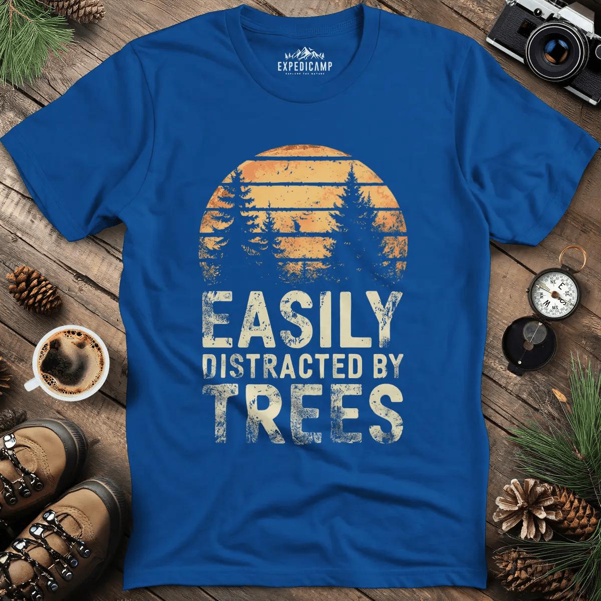 Easily Distracted by Trees T-Shirt – Royal – Outdoor apparel for travel, hiking, camping, and nature lovers – ExpediCamp