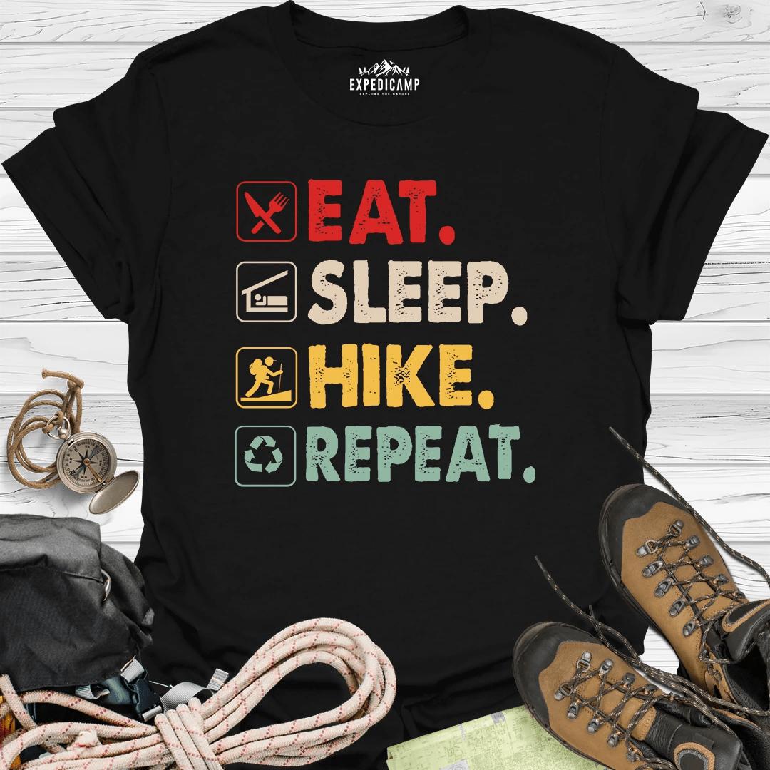 Eat Sleep Hike Repeat T-Shirt – Black – Outdoor apparel for travel, hiking, camping, and nature lovers – ExpediCamp