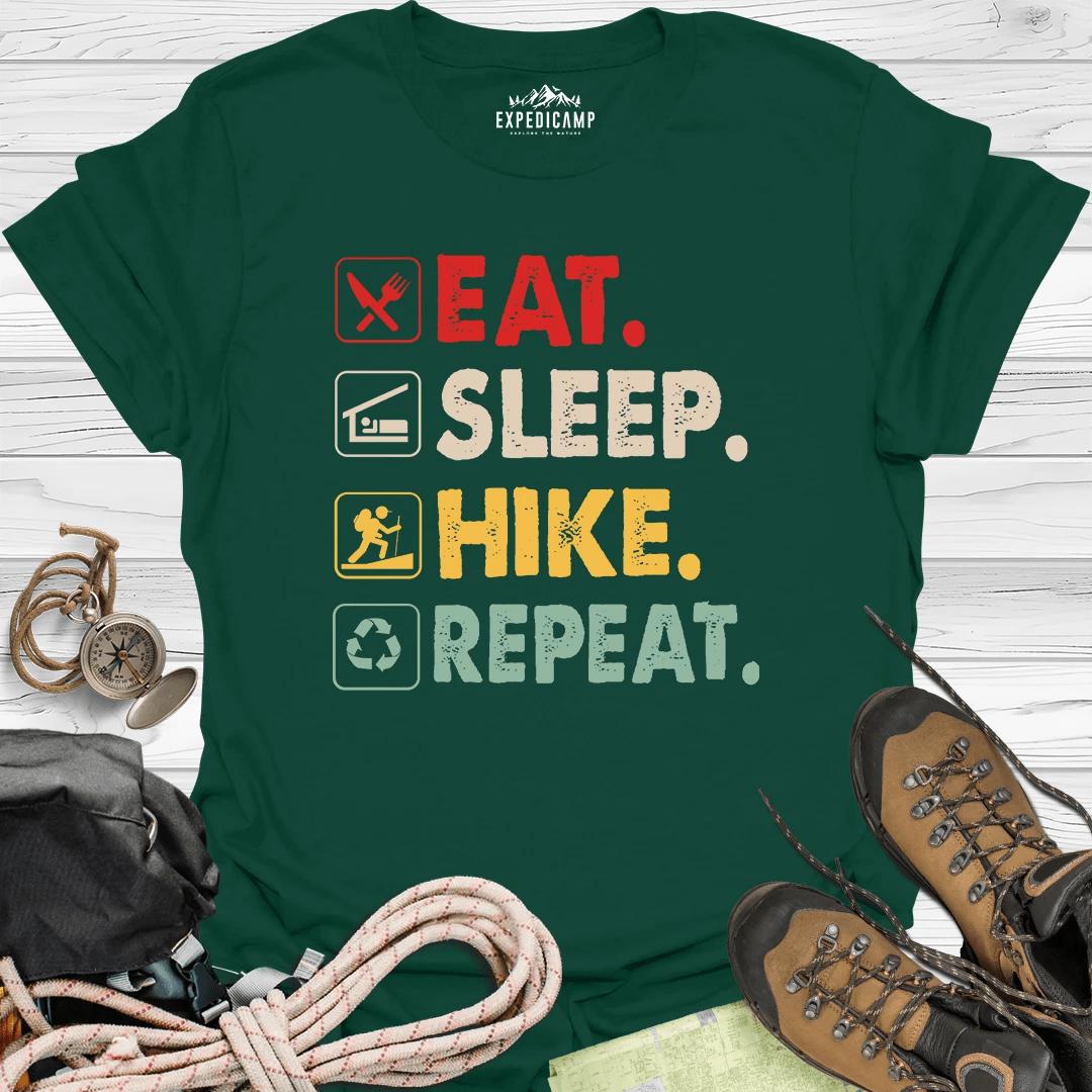 Eat Sleep Hike Repeat T-Shirt – Forest Green – Outdoor apparel for travel, hiking, camping, and nature lovers – ExpediCamp