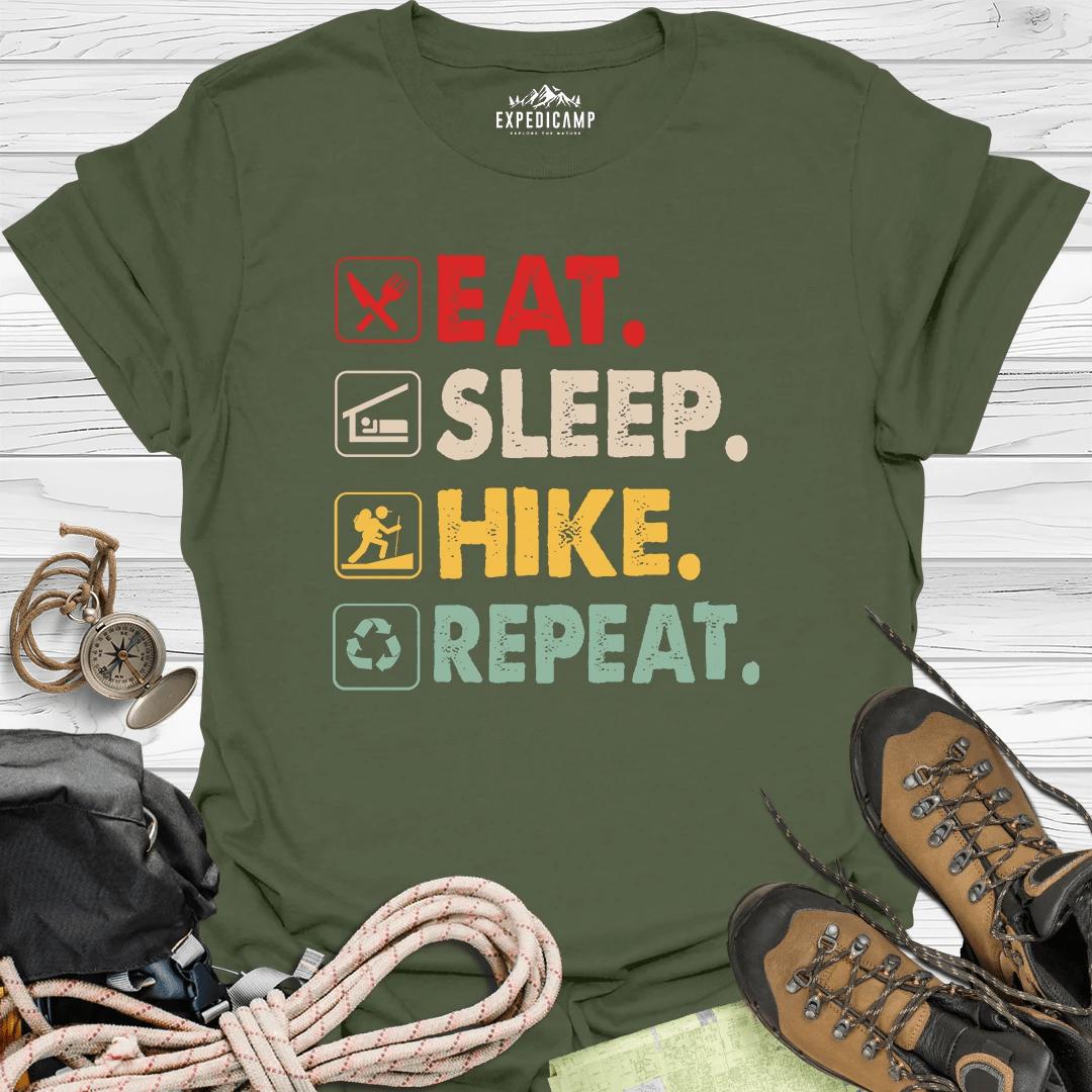 Eat Sleep Hike Repeat T-Shirt – Military Green – Outdoor apparel for travel, hiking, camping, and nature lovers – ExpediCamp