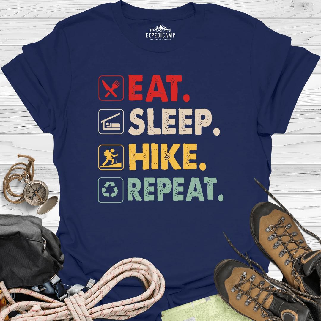 Eat Sleep Hike Repeat T-Shirt – Navy – Outdoor apparel for travel, hiking, camping, and nature lovers – ExpediCamp
