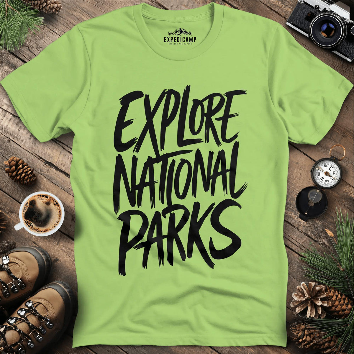 Explore National Parks T-Shirt – Kiwi – Outdoor apparel for travel, hiking, camping, and nature lovers – ExpediCamp