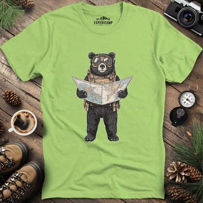 Explorer Bear with Map T-Shirt – Kiwi – Outdoor apparel for travel, hiking, camping, and nature lovers – ExpediCamp