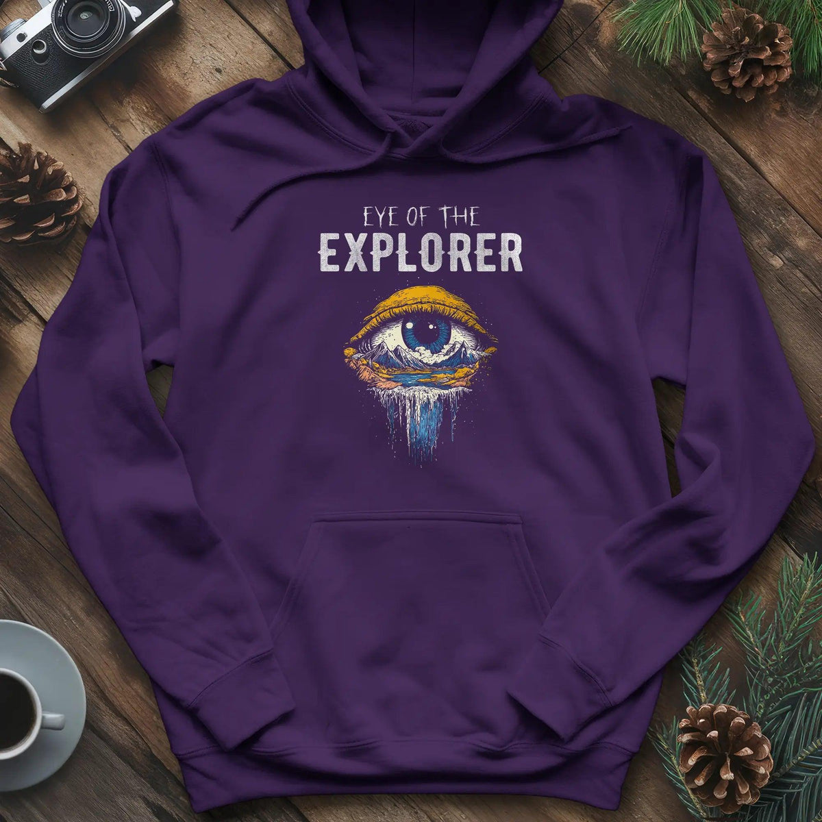 Eye of the Explorer Hoodie – Purple – Outdoor apparel for travel, hiking, camping, and nature lovers – ExpediCamp