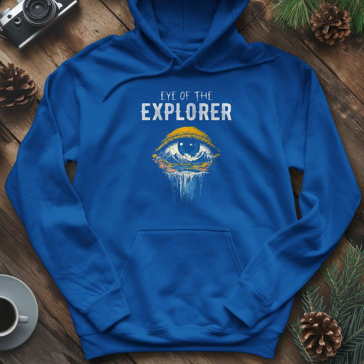 Eye of the Explorer Hoodie – Royal – Outdoor apparel for travel, hiking, camping, and nature lovers – ExpediCamp