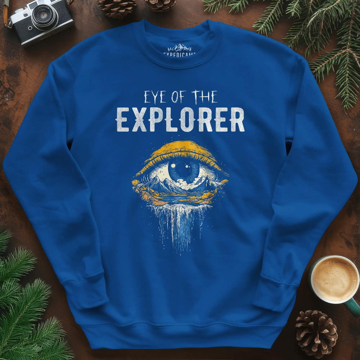 Eye of the Explorer Sweatshirt – Royal – Outdoor apparel for travel, hiking, camping, and nature lovers – ExpediCamp