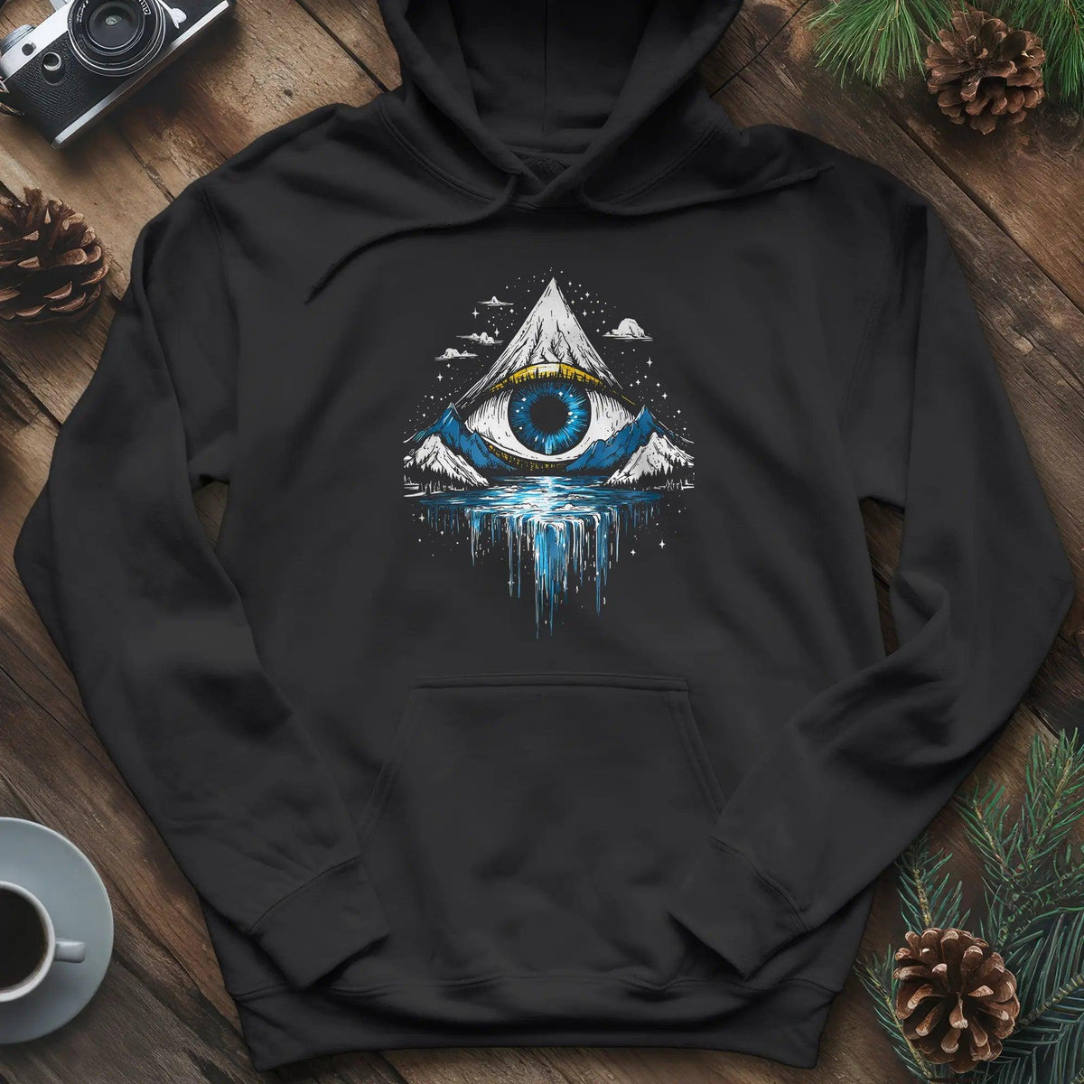 Eye of the Mountain Hoodie – Black – Outdoor apparel for travel, hiking, camping, and nature lovers – ExpediCamp