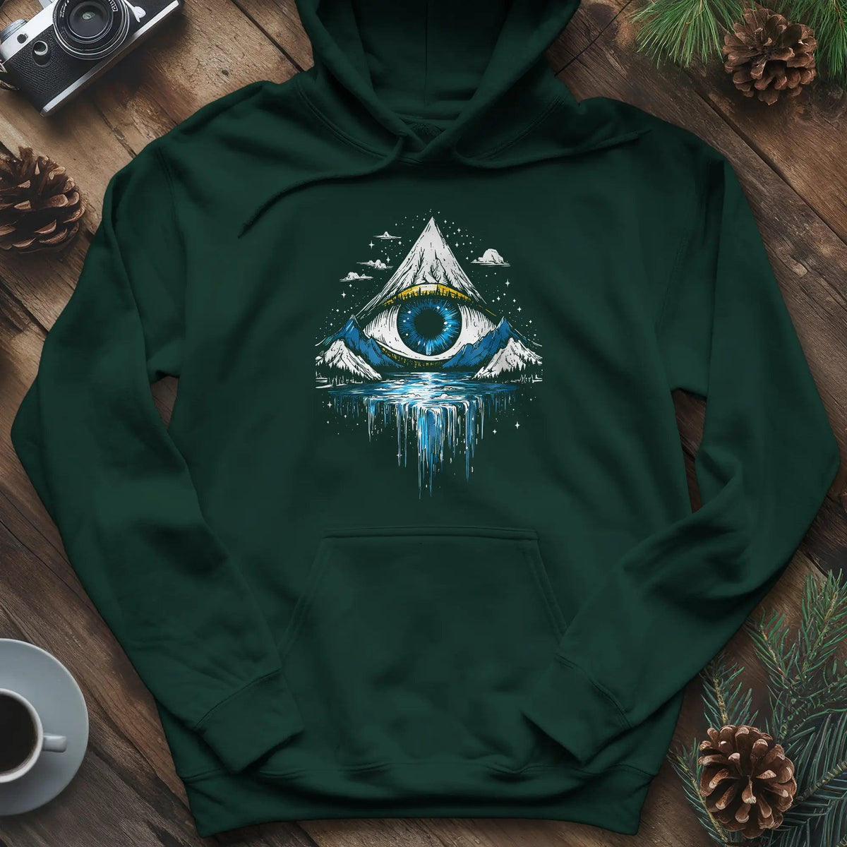 Eye of the Mountain Hoodie – Forest Green – Outdoor apparel for travel, hiking, camping, and nature lovers – ExpediCamp