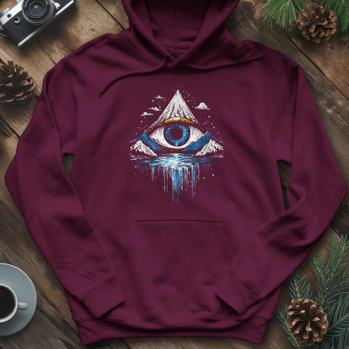 Eye of the Mountain Hoodie – Maroon – Outdoor apparel for travel, hiking, camping, and nature lovers – ExpediCamp