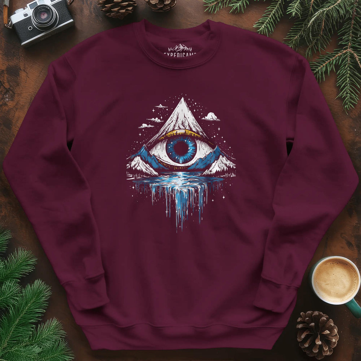 Eye of the Mountain Sweatshirt – Maroon – Outdoor apparel for travel, hiking, camping, and nature lovers – ExpediCamp