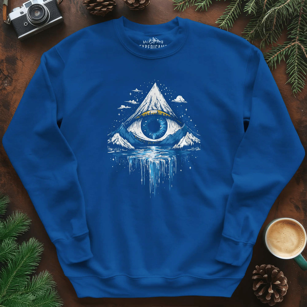 Eye of the Mountain Sweatshirt – Royal – Outdoor apparel for travel, hiking, camping, and nature lovers – ExpediCamp