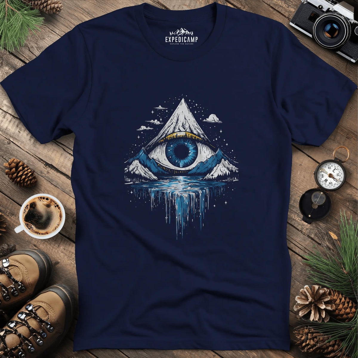 Eye of the Mountain T-Shirt – Navy – Outdoor apparel for travel, hiking, camping, and nature lovers – ExpediCamp