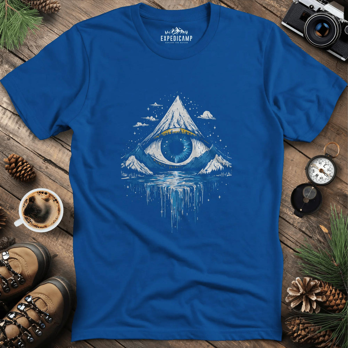 Eye of the Mountain T-Shirt – Royal – Outdoor apparel for travel, hiking, camping, and nature lovers – ExpediCamp