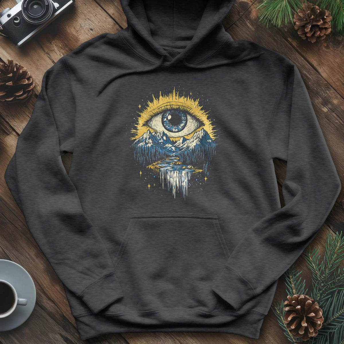 Eye of the Wilderness Hoodie – Dark Heather – Outdoor apparel for travel, hiking, camping, and nature lovers – ExpediCamp
