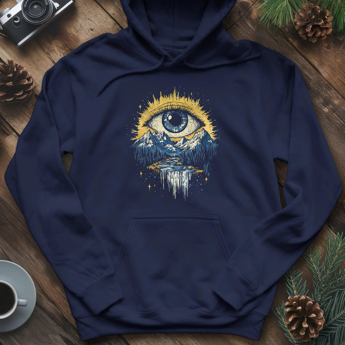 Eye of the Wilderness Hoodie – Navy – Outdoor apparel for travel, hiking, camping, and nature lovers – ExpediCamp