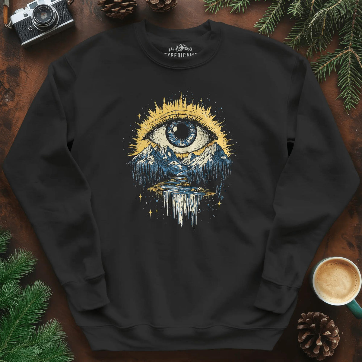 Eye of the Wilderness Sweatshirt – Black – Outdoor apparel for travel, hiking, camping, and nature lovers – ExpediCamp
